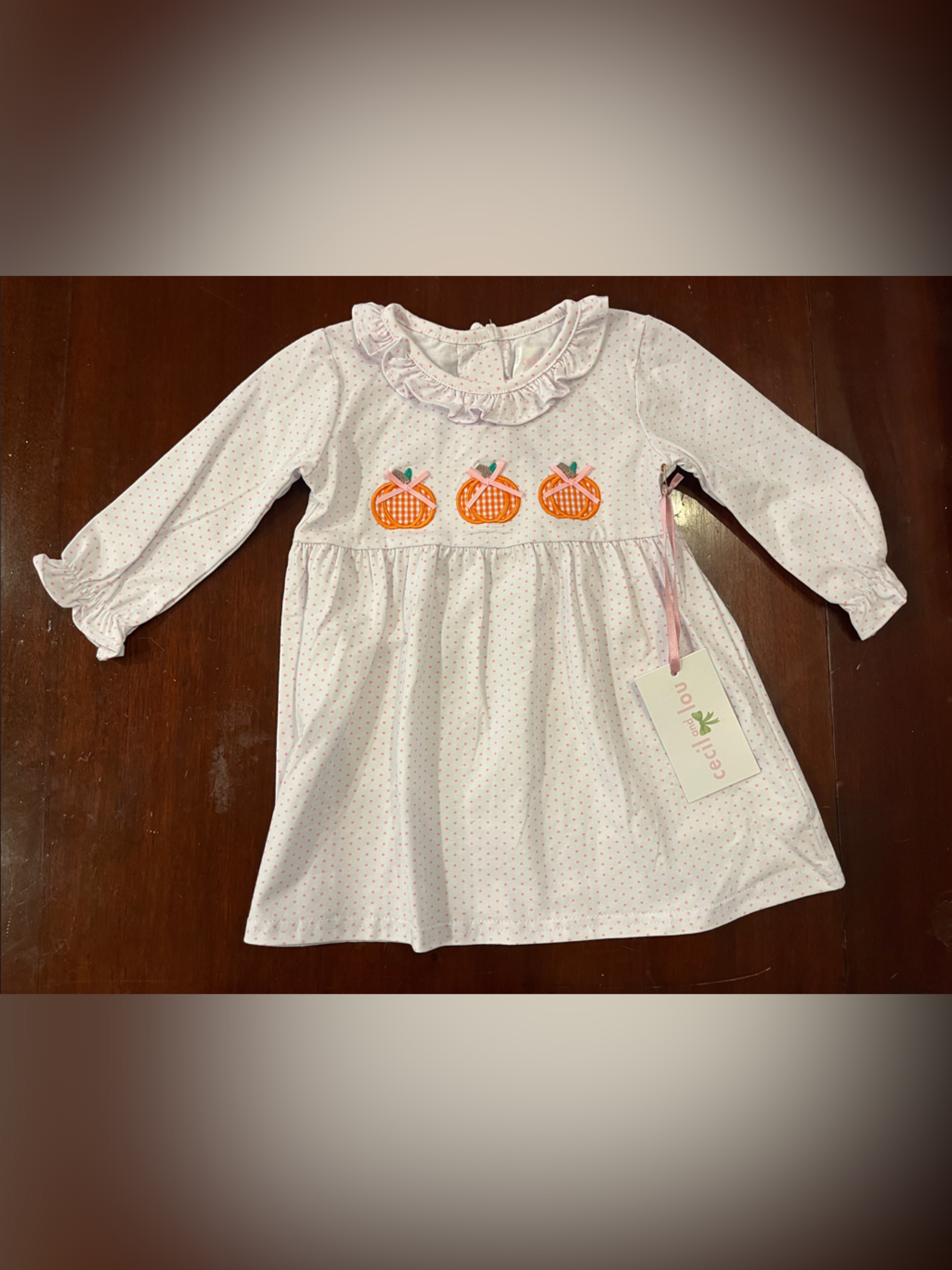 Girls Pink Long-Sleeve Dress With Pumpkin Appliqu Nwt